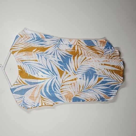 Cynthia Rowley Linen Palm Leaf short sleeve shirt loose crewneck blouse medium - Picture 6 of 7